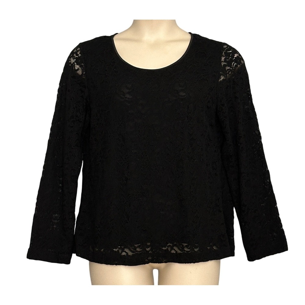 Chicos Womens‎ Top 3 XL Black Sheer Lace Lined Cocktail Evening Party Holiday
